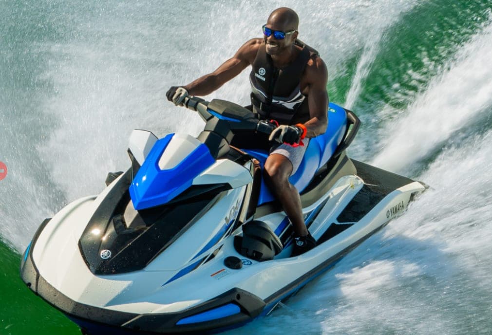 Rider on a Yamaha VX WaveRunner rental on Lake Norman